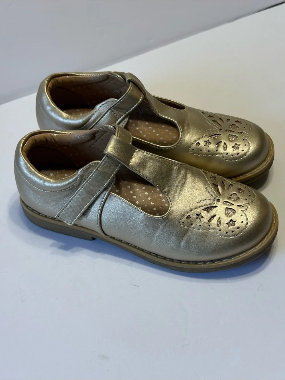 Dream Pairs Girls Gold Metallic Shoes Butterfly Detail Mary Janes Sz 2
